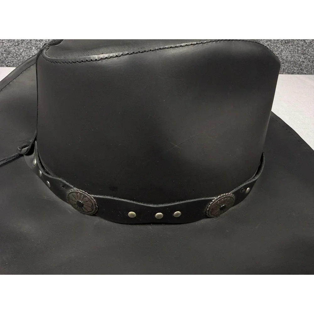 Stetson Rodeo Dr Collection Black Leather Cowboy Hat Studded Concho Large